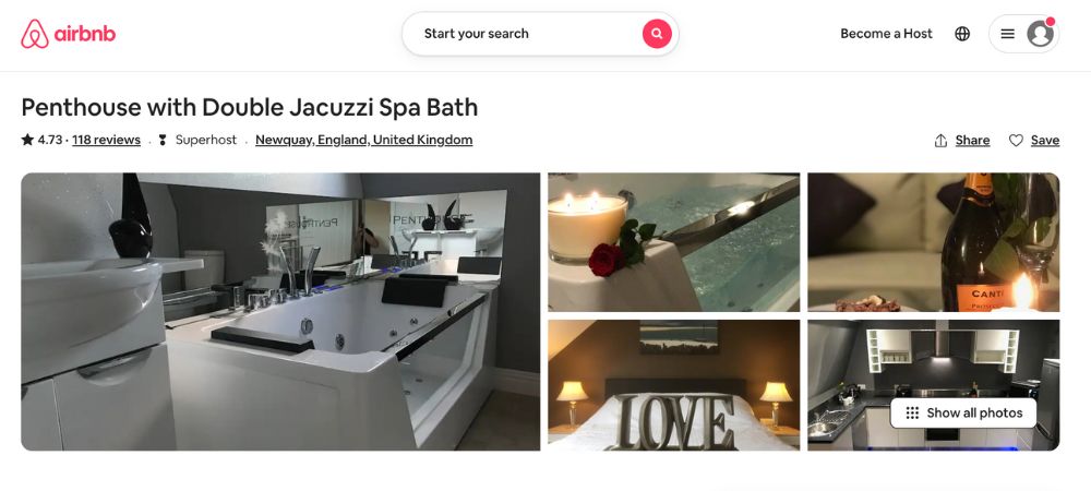 A spacious apartment with a lovely jacuzzi bath.