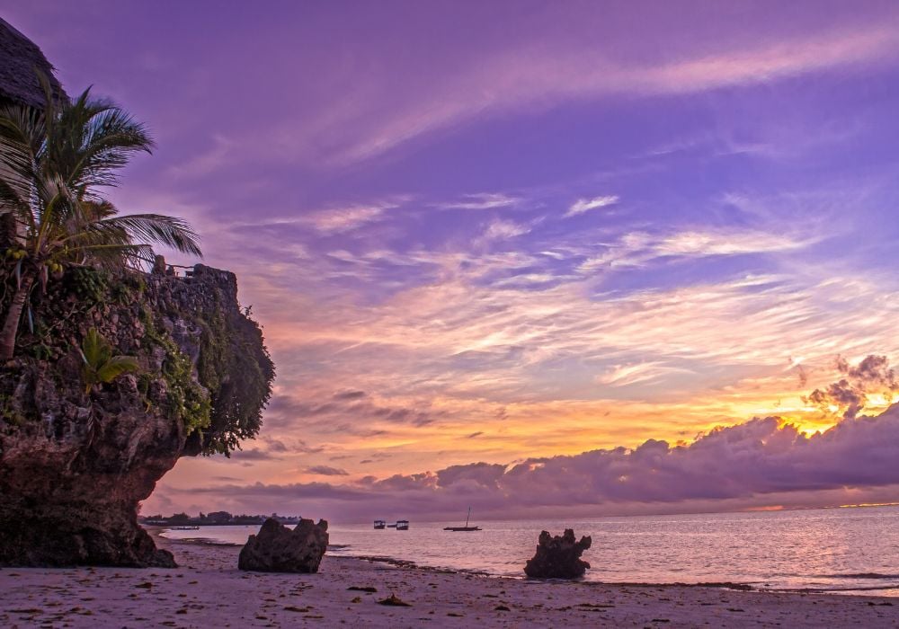 The stunning Mombasa beach at dusk.