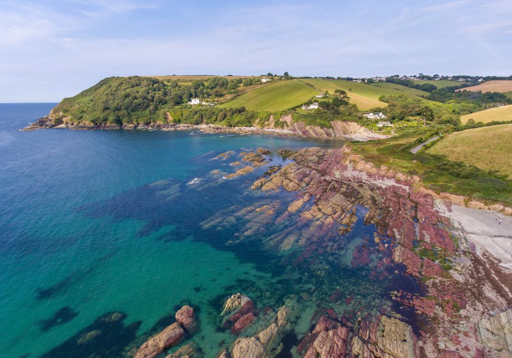 An aerial view of Talland Bay.