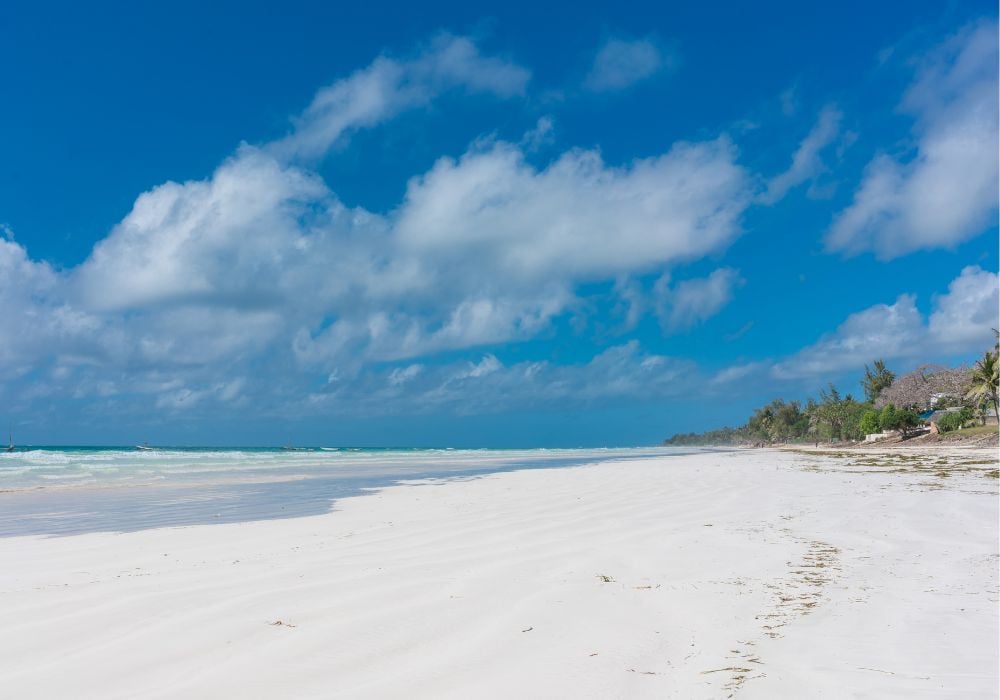 The beautiful Diani Beach is along the shores of the Indian Ocean in Mombasa, Kenya.