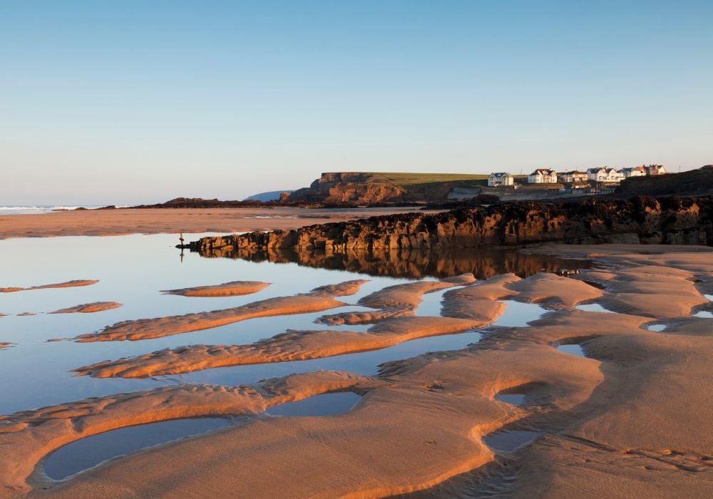 The beautiful Summerleaze Beach in Bude, Cornwall at low tide. 