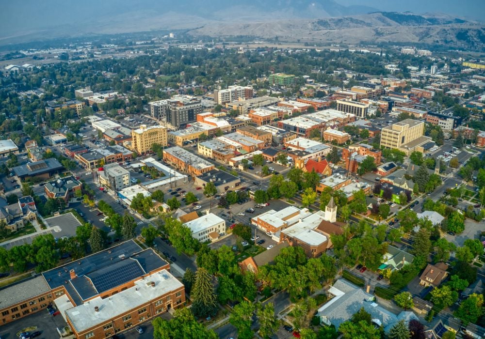 Aerial View of Downtown Bozeman, Montana in Summer