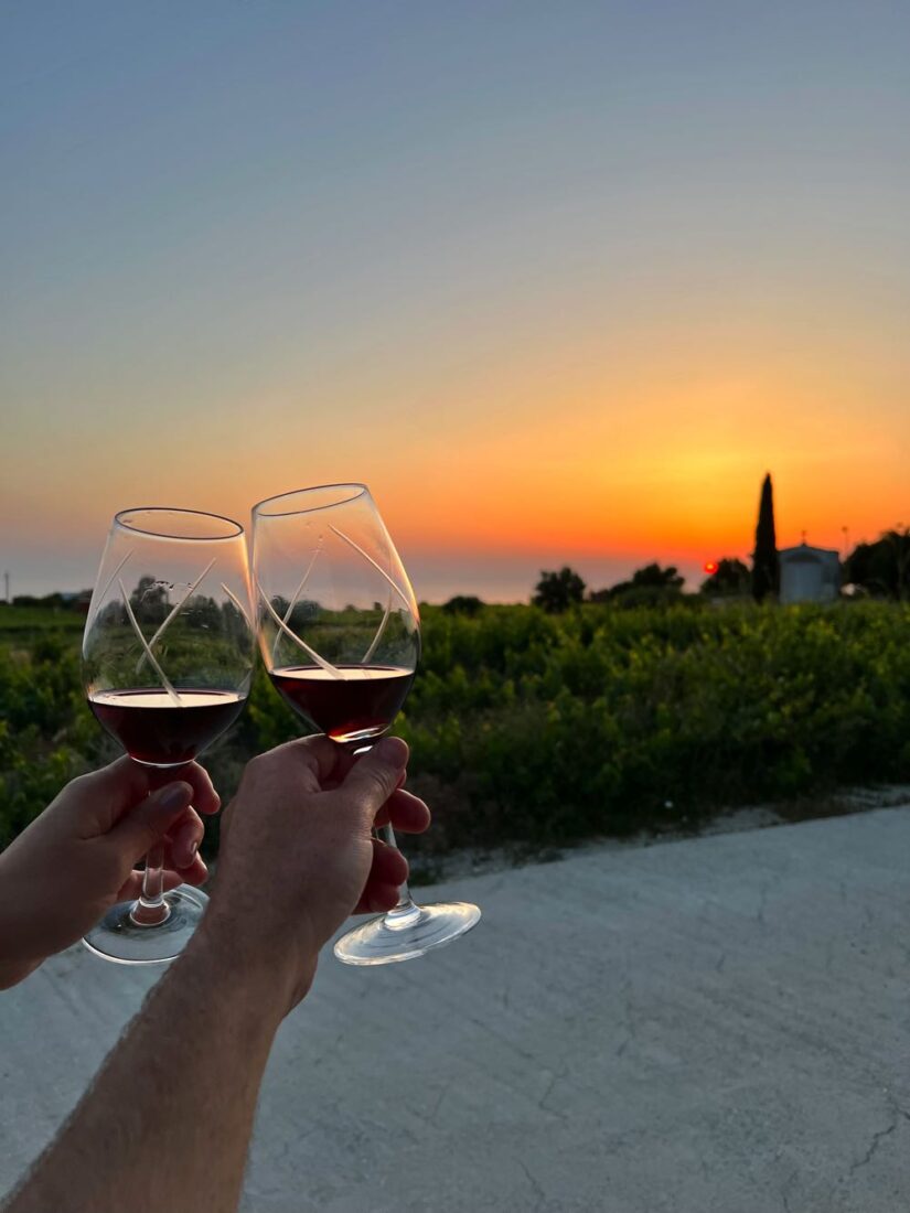 sunset and red wine in cyprus