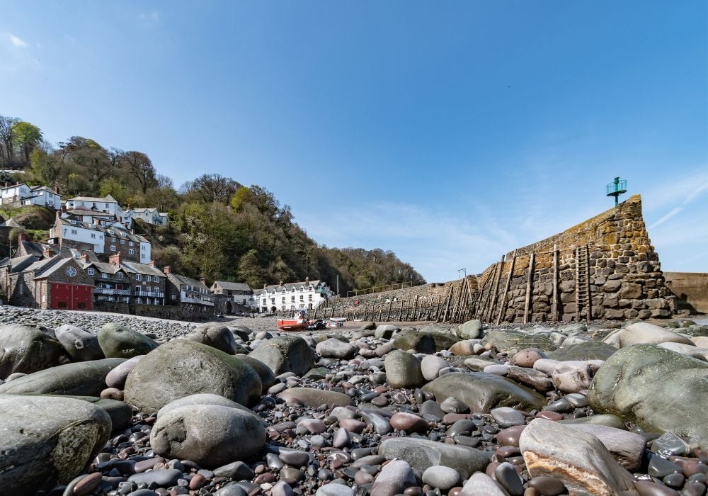 From the shore, the stunning village of Clovelly Harbour in Devon