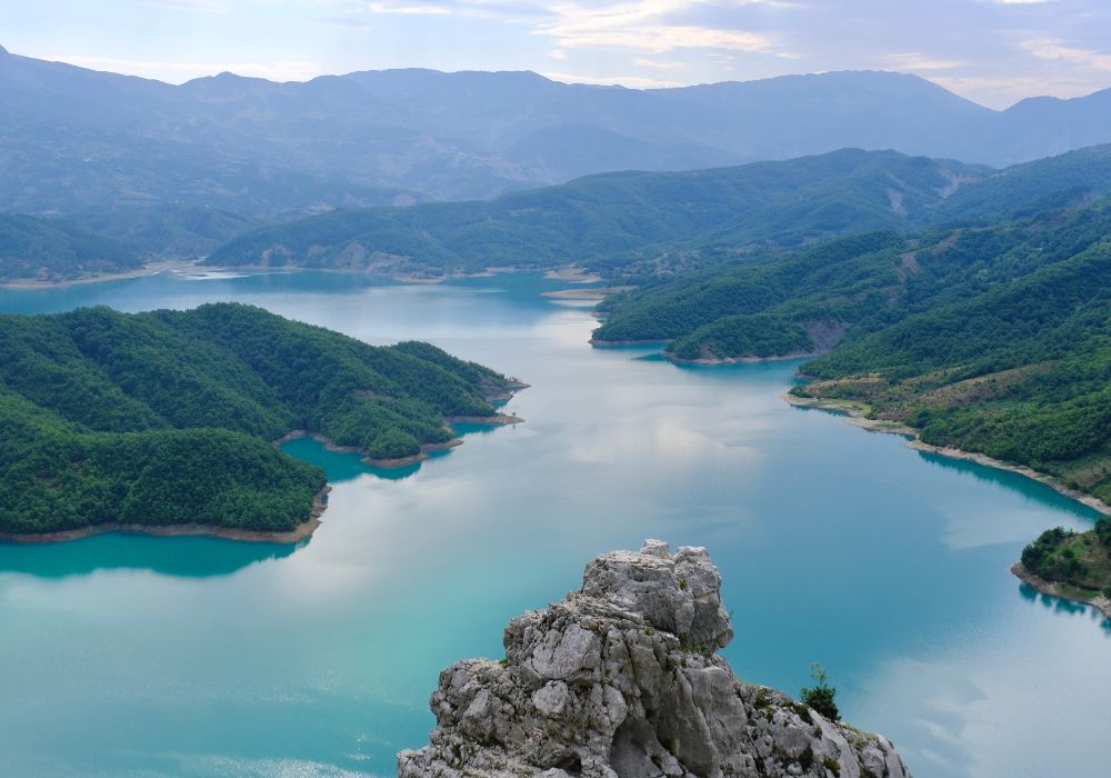 A beautiful view from above of Bovilla lake in Albania.