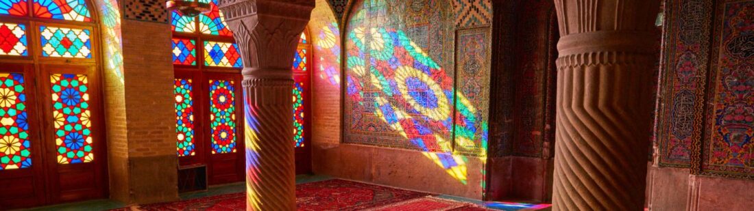 Inside a mosque in Iran stain glass windows