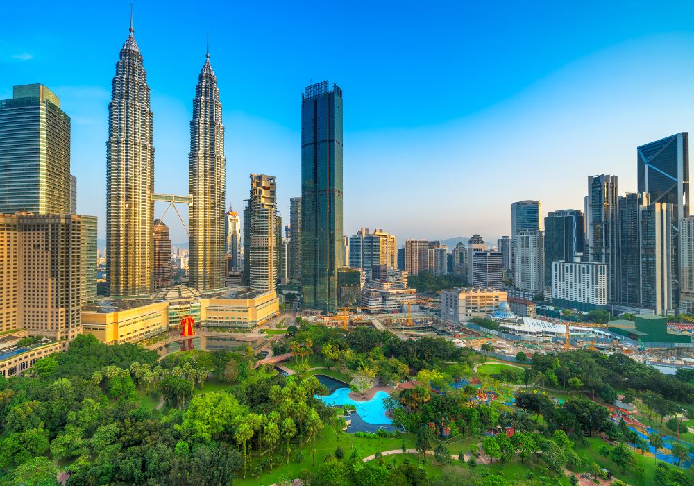 The stunning skyline of uala Lumpur, Malaysia with KLCC park.