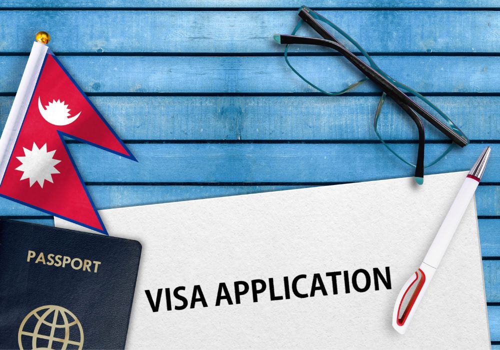 Nepal visa application form and flag of Nepal