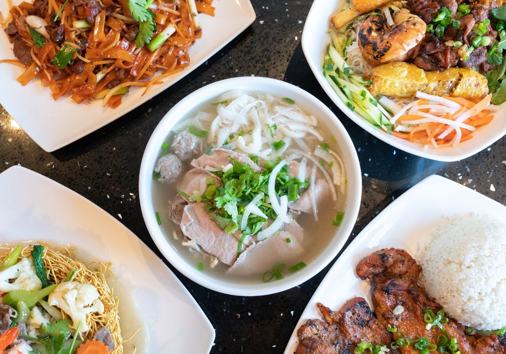 A variety of Vietnamese food.