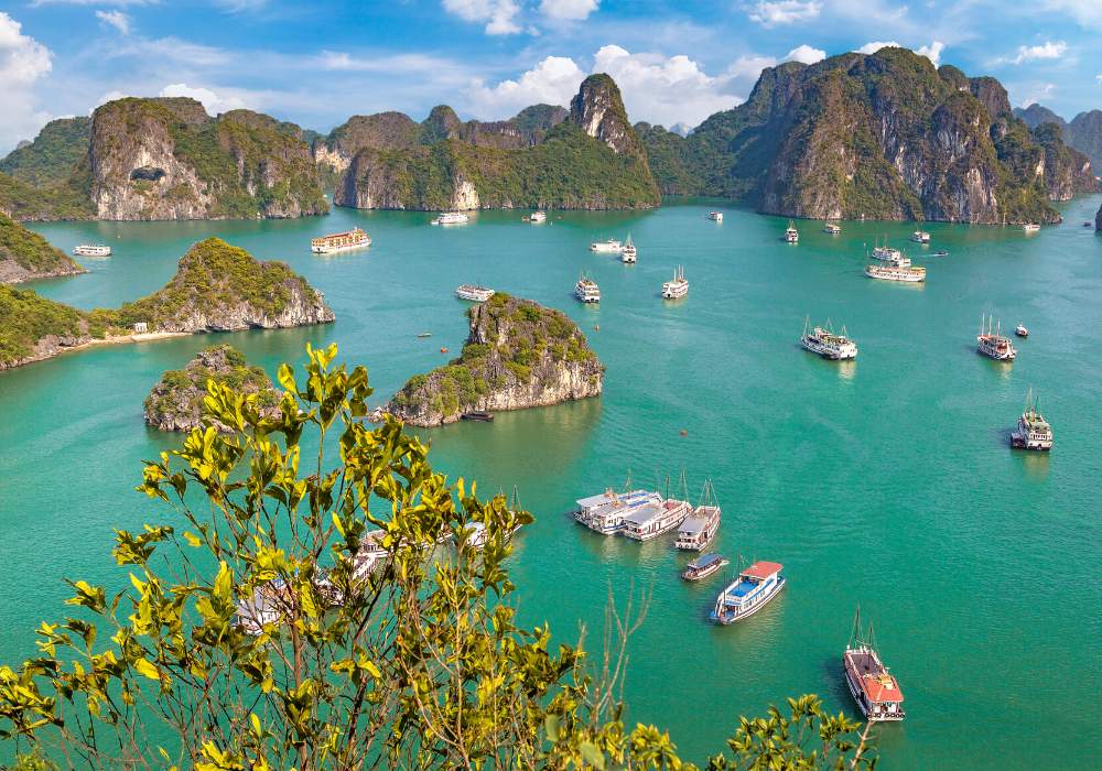 Panoramic aerial view of Halong bay, Vietnam in a summer day.