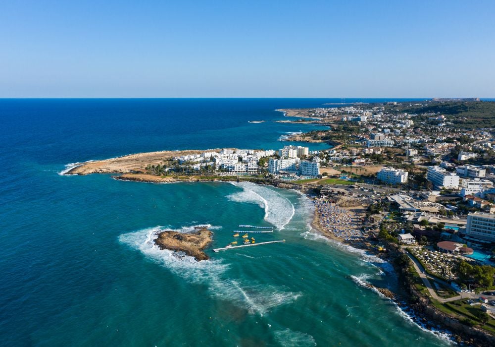 Aerial view of the Protaras beach in Cyprus.