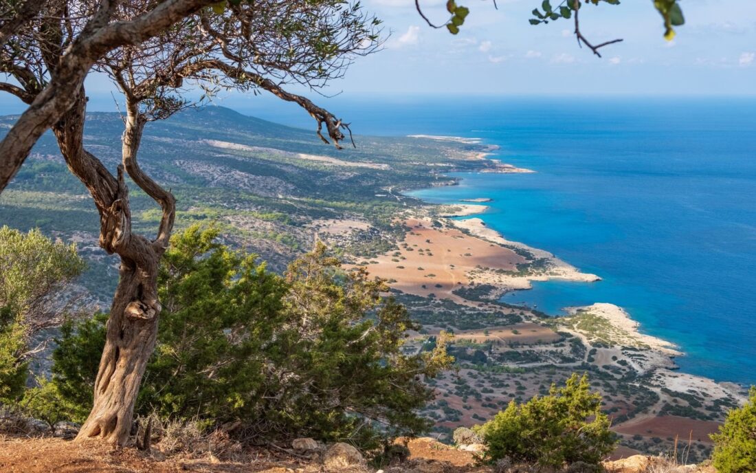 An incredible Bays and Blue Lagoon seen from Aphrodite Trail, Akamas Peninsula in Cyprus.