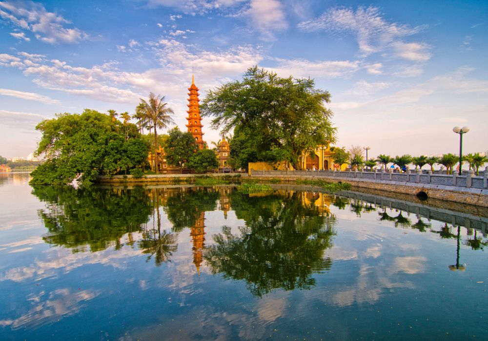 Tran Quoc pagoda in early morning in Hanoi, Vietnam.