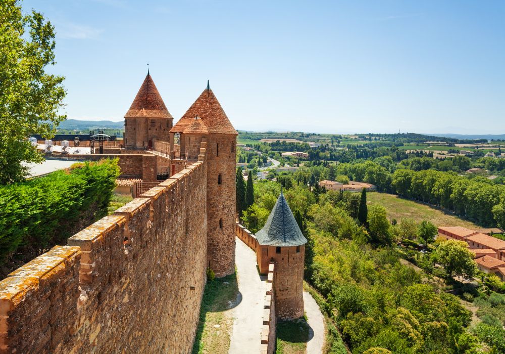 Panaromic view of Carcassonne from the citadel inner wall at sunny day