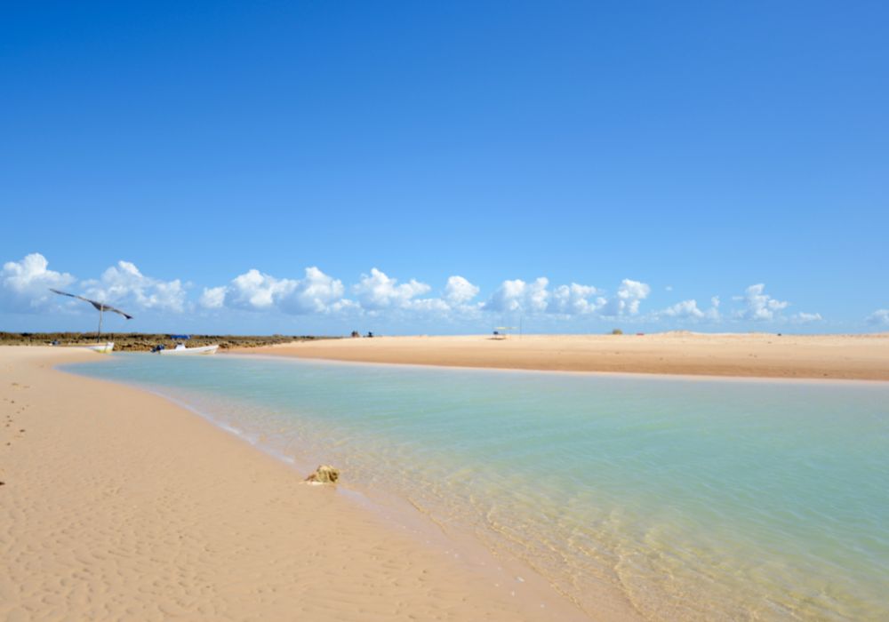 An inlet in Bazaruto's Archipelago in Mozambique on a blue-sky day