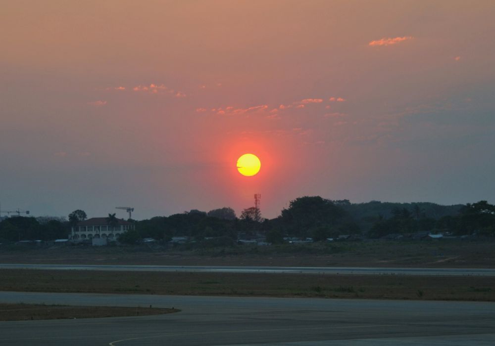 A sunset at the airport in Nampula in Northern Mozambique