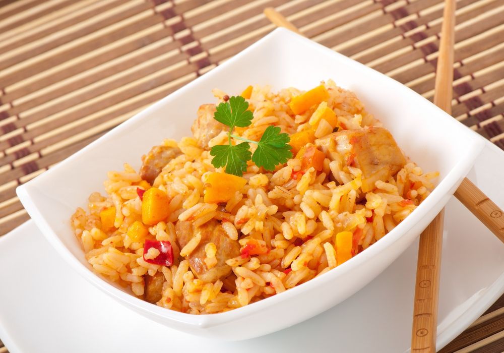 A crushed wheat pilaf served in a white bowl