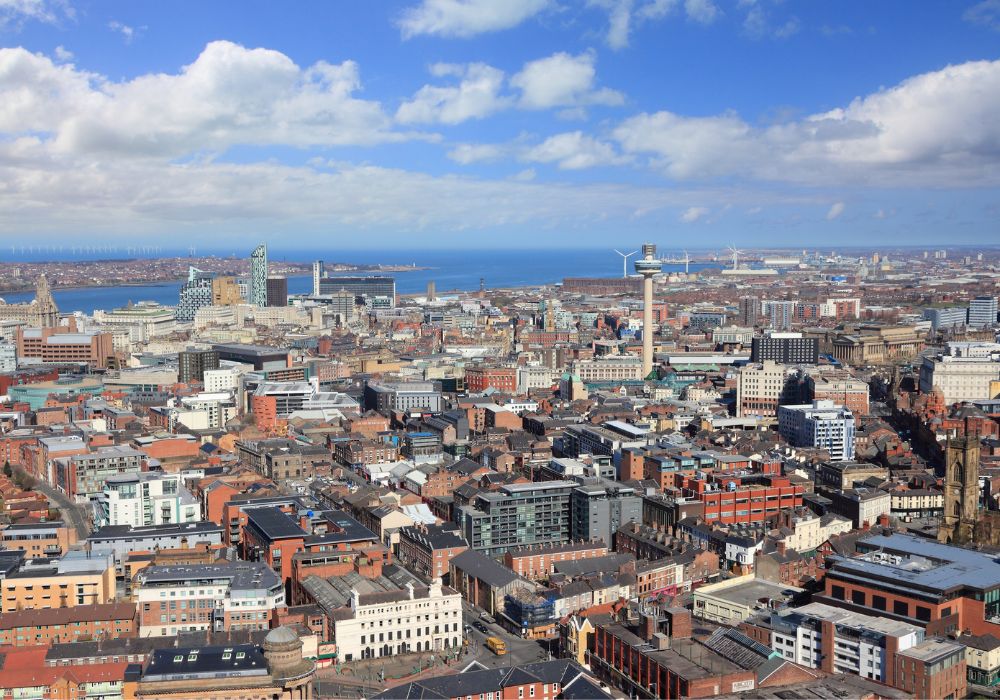 An aerial view of the beautiful Liverpool neighborhood from afar!