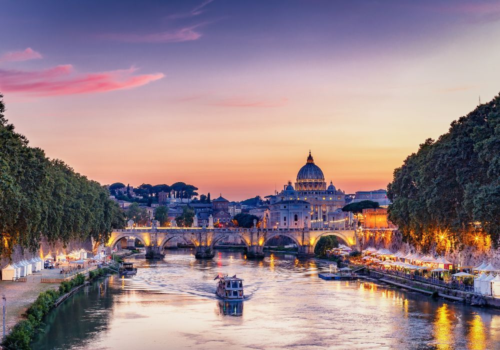 Scenic view of Rome, Italy at sunset. 