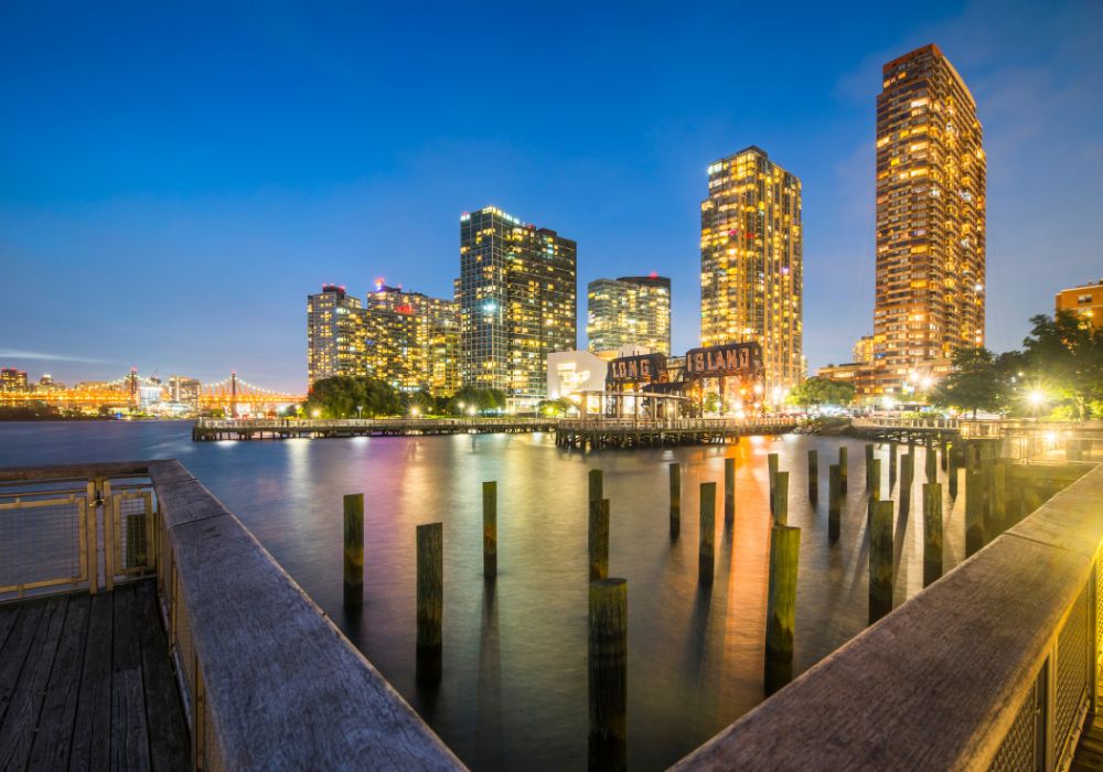 The stunning view of Long Island City, New York at dusk.