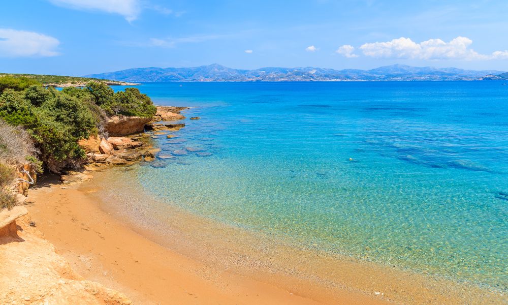 santa maria beach paros greece with clear water and sand