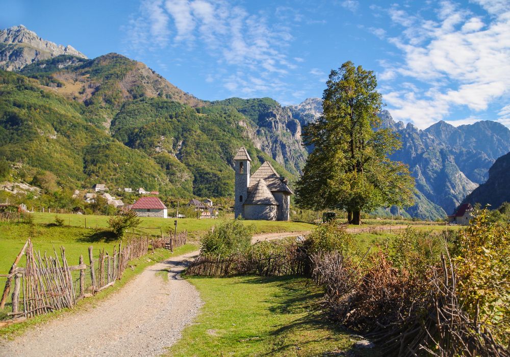 A scenic high terrain during autumn at Accursed Mountains in Shkoder, Albania.