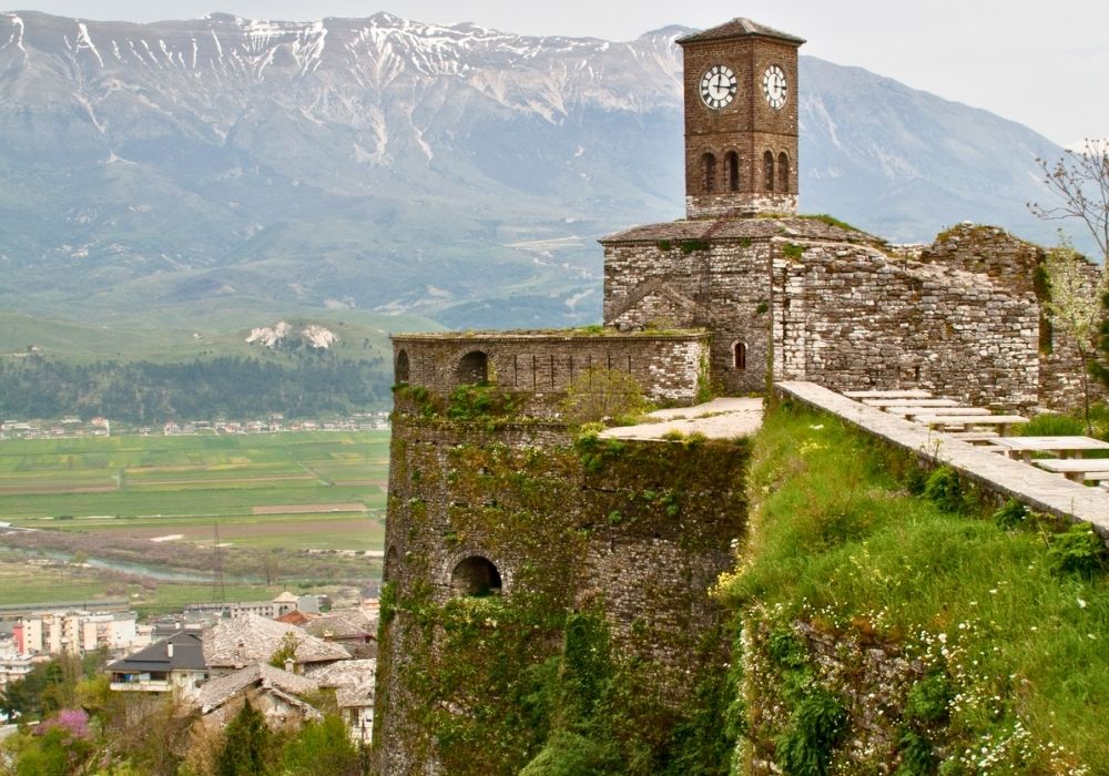 View over the mountains from the castle of Gjirokaster, Albania.