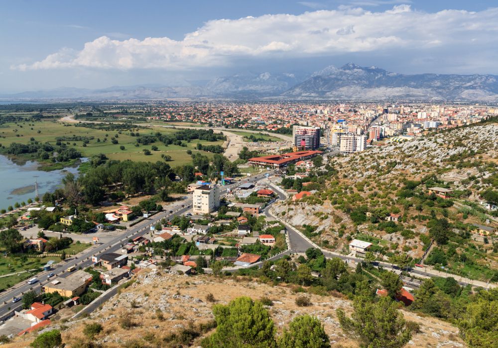 Aerial view of the beautiful Rruga Kolë Idromeno in Shkoder