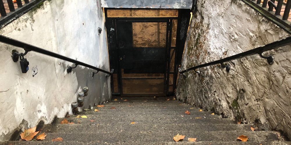 Stairs headed down to an underground tour in Seattle