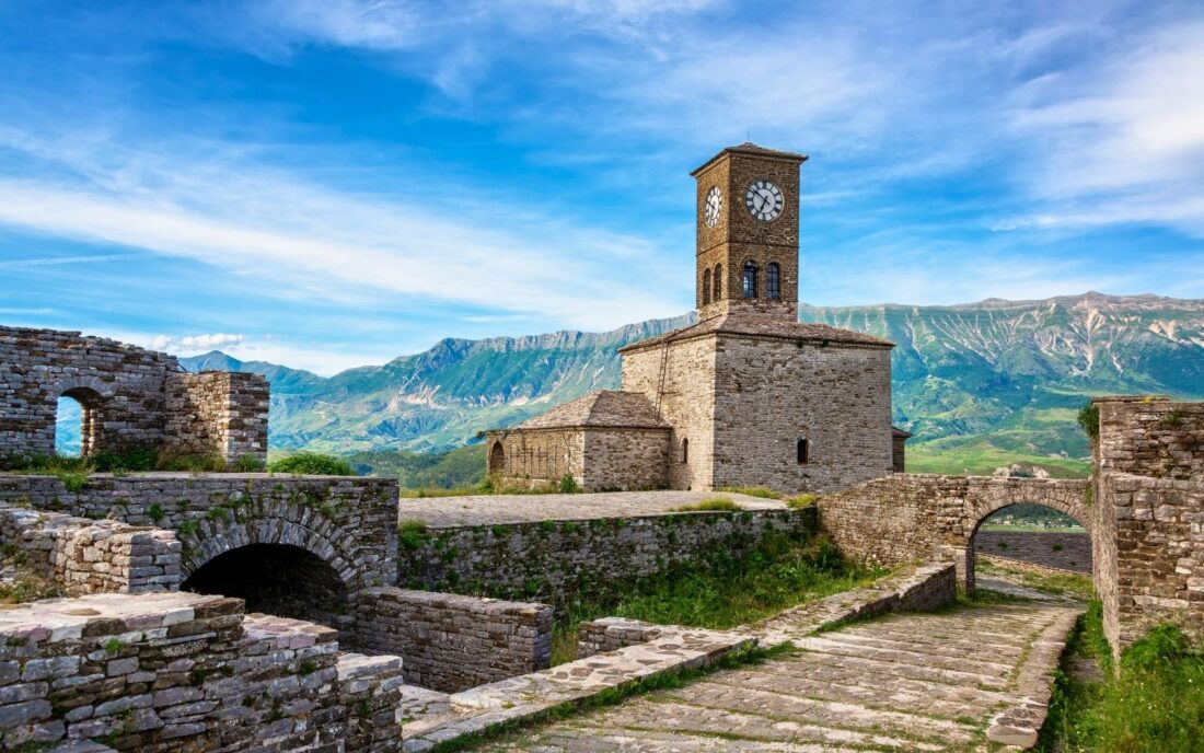 Beautiful clock tower in the castle in Gjirokaster, Albania