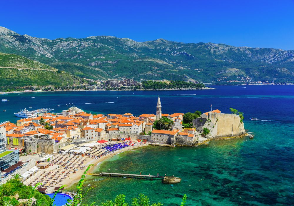 Panoramic view of the old town Budva, Montenegro.