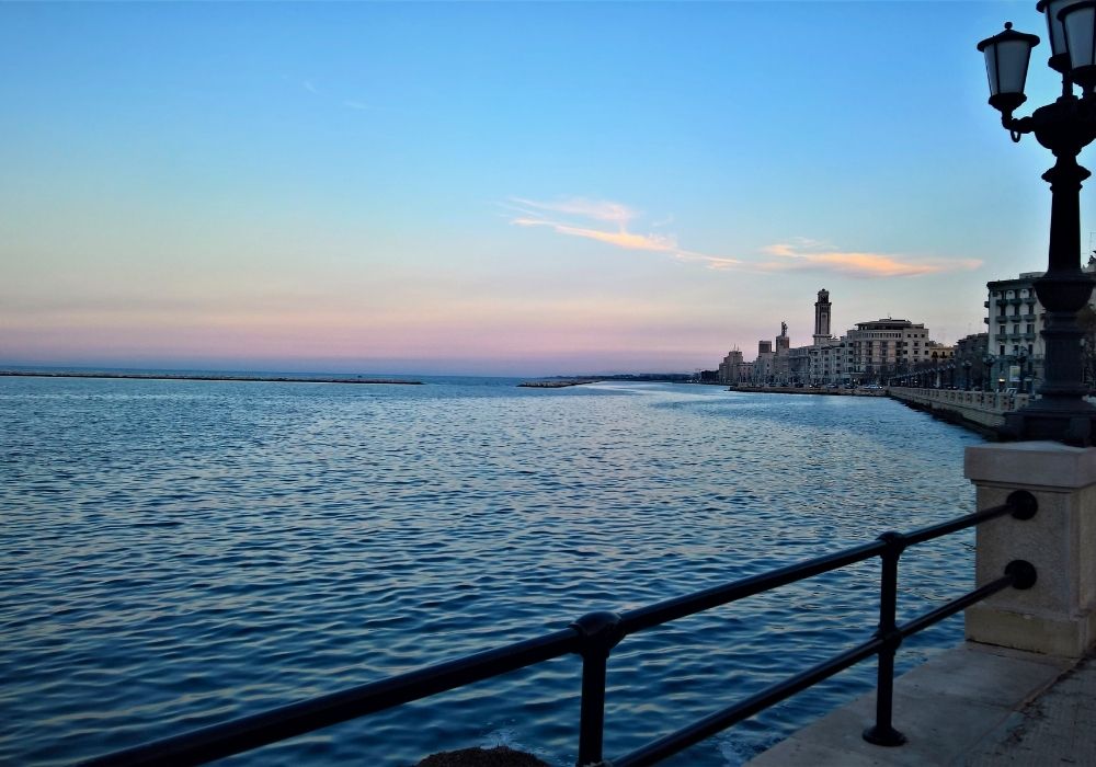 Bari seafront at night.