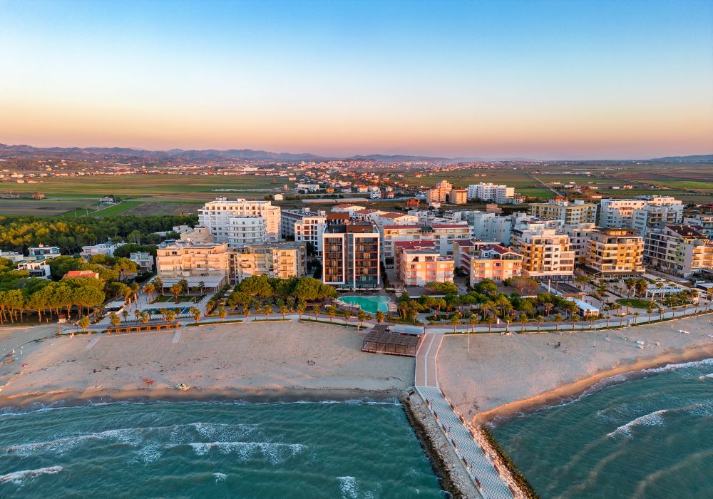 neighborhoods in the Albanian beach promenade in Durres