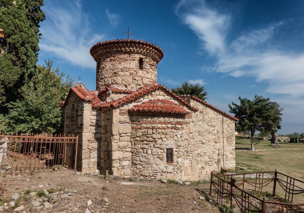 The stunning historical Greek Orthodox monastery of Zvernec near Vlore in Albania.