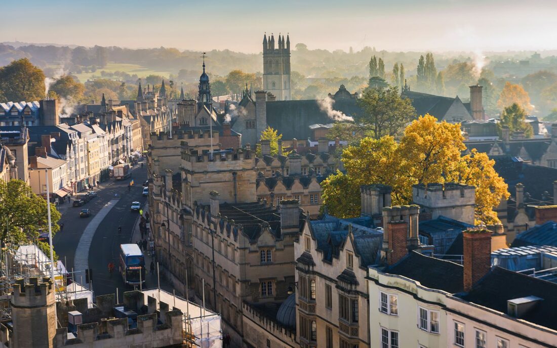 Aerial view of the Oxford city in the UK