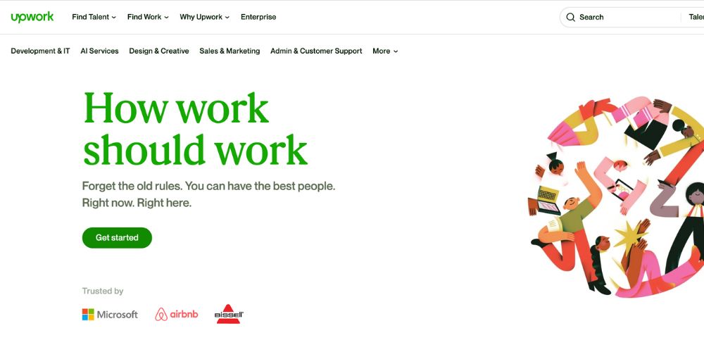 A screenshot of the home page of Upwork (Upwork.com)