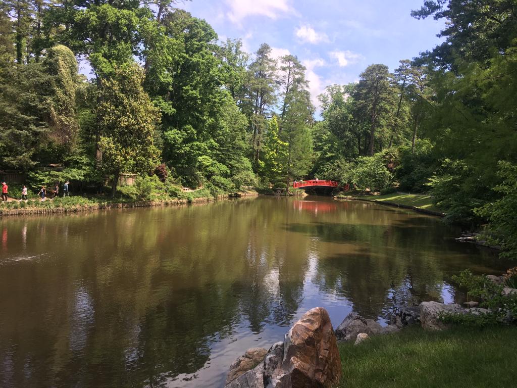 duke gardens hike durham north carolina with the lake and trees