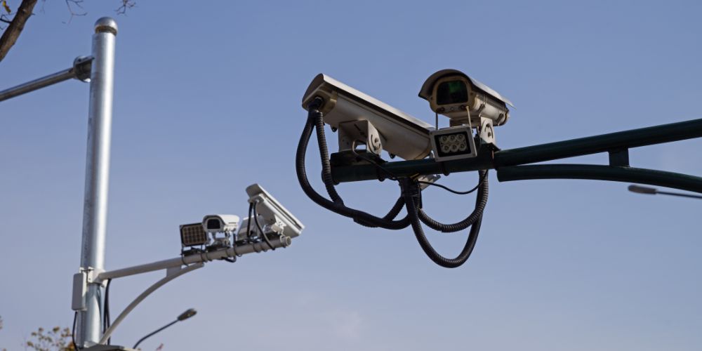 Surveillance cameras on the street in China