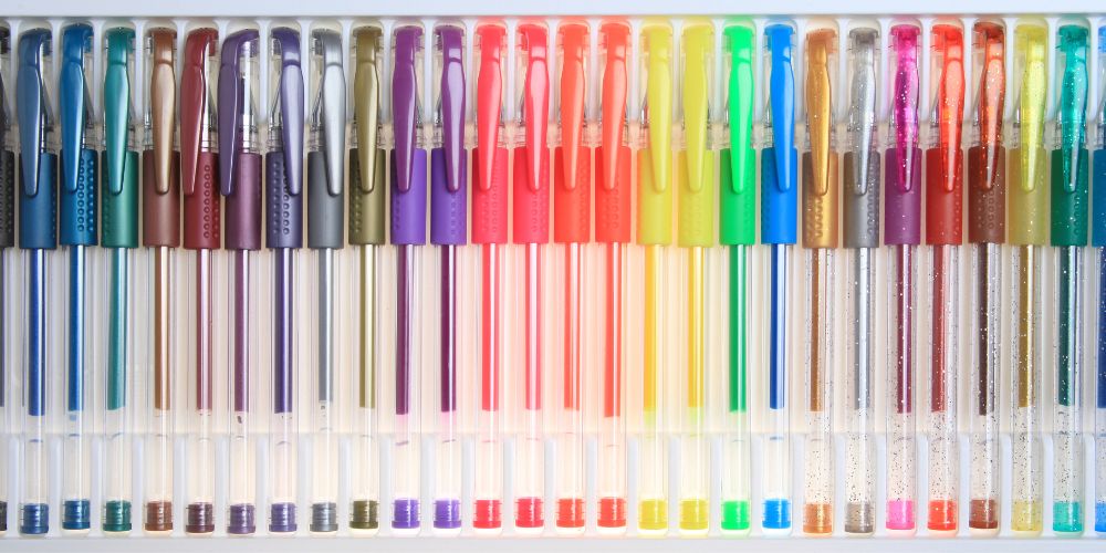 A variety of colored pens