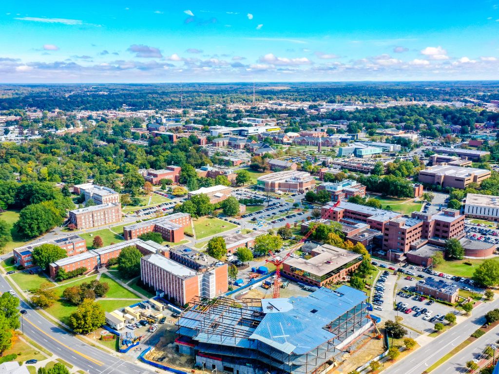 aerial view of durham american tobacco campus