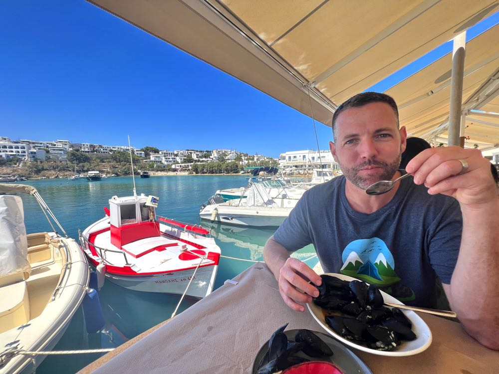 Dining on fresh seafood in paros