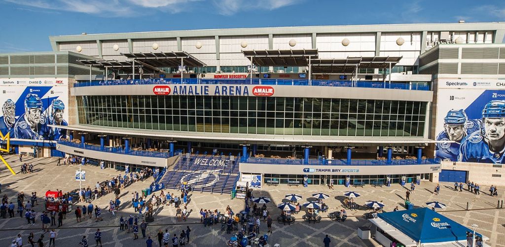 An aerial view of the Amalie Arena
