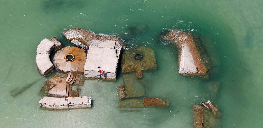 A military structures soaked in ocean water 