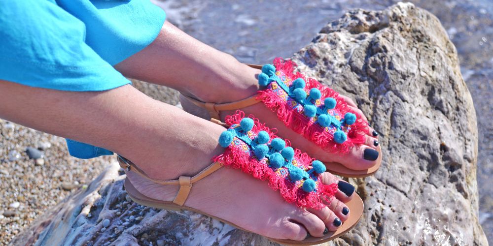 Woman wearing Greek Sandals in Athens