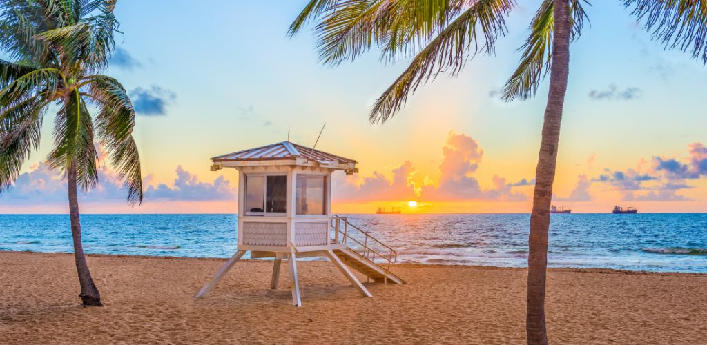 A beautiful beach hut at sunset in Florida
