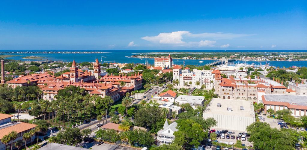 Aerial image of St. Augustine, Florida's old city and lake.