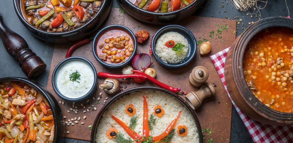 Turkish food on a table in Istanbul, Turkey