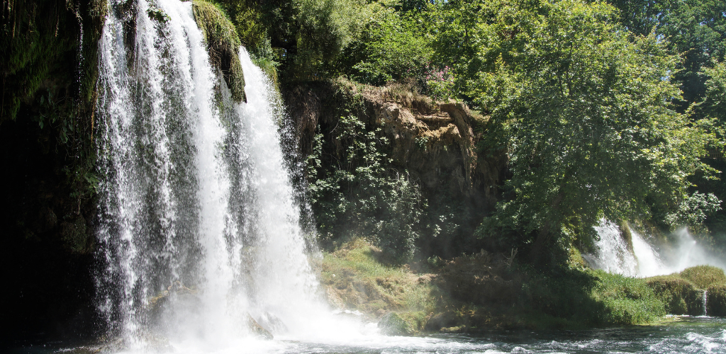 Dunden waterfalls carve through karst formation near Antalya Turkey