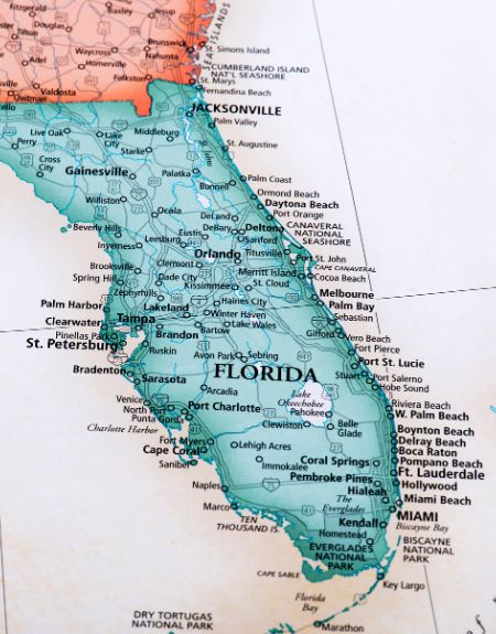A picture of a map of florida