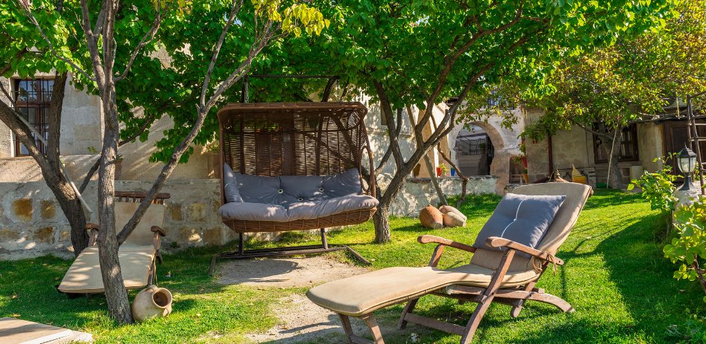 A chaise longue at a cave hotel in Cappadocia, Turkey. 

